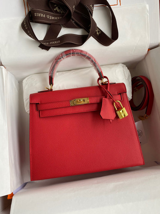 Hermes Kelly 25cm Sellier Bag in Red Epsom Leather