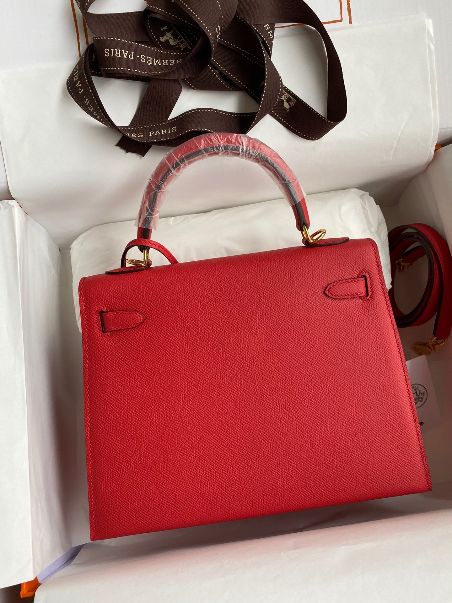 Hermes Kelly 25cm Sellier Bag in Red Epsom Leather