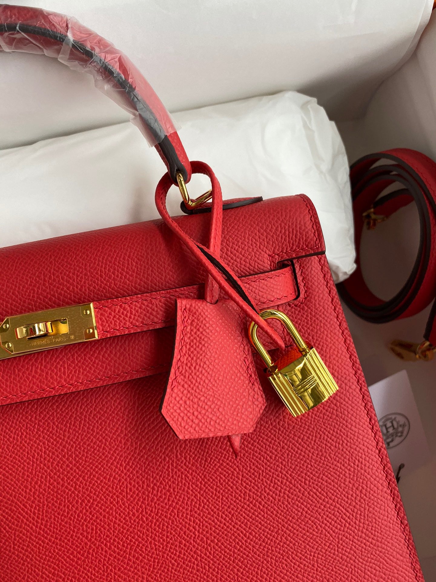 Hermes Kelly 25cm Sellier Bag in Red Epsom Leather