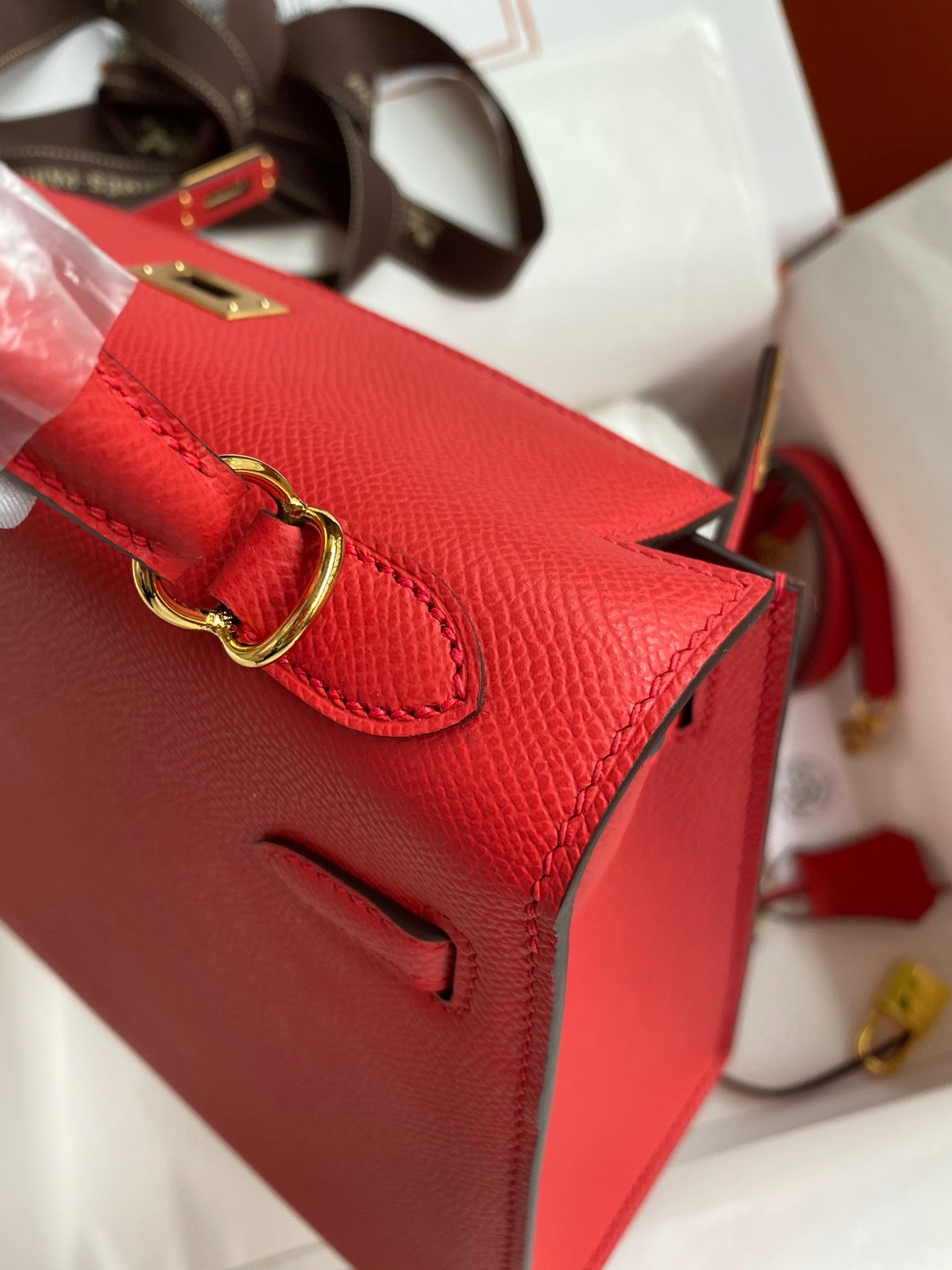 Hermes Kelly 25cm Sellier Bag in Red Epsom Leather