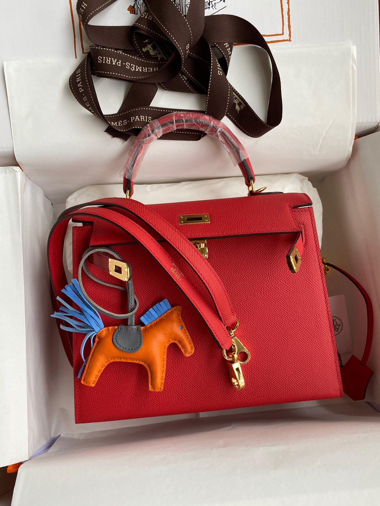 Hermes Kelly 25cm Sellier Bag in Red Epsom Leather