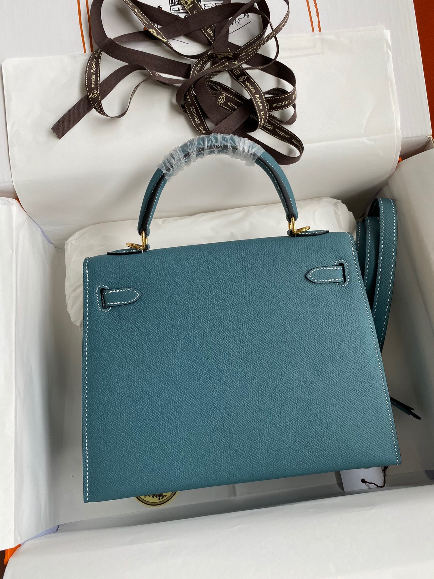 Hermes Kelly 25cm Sellier Bag in Blue Jean Epsom Leather