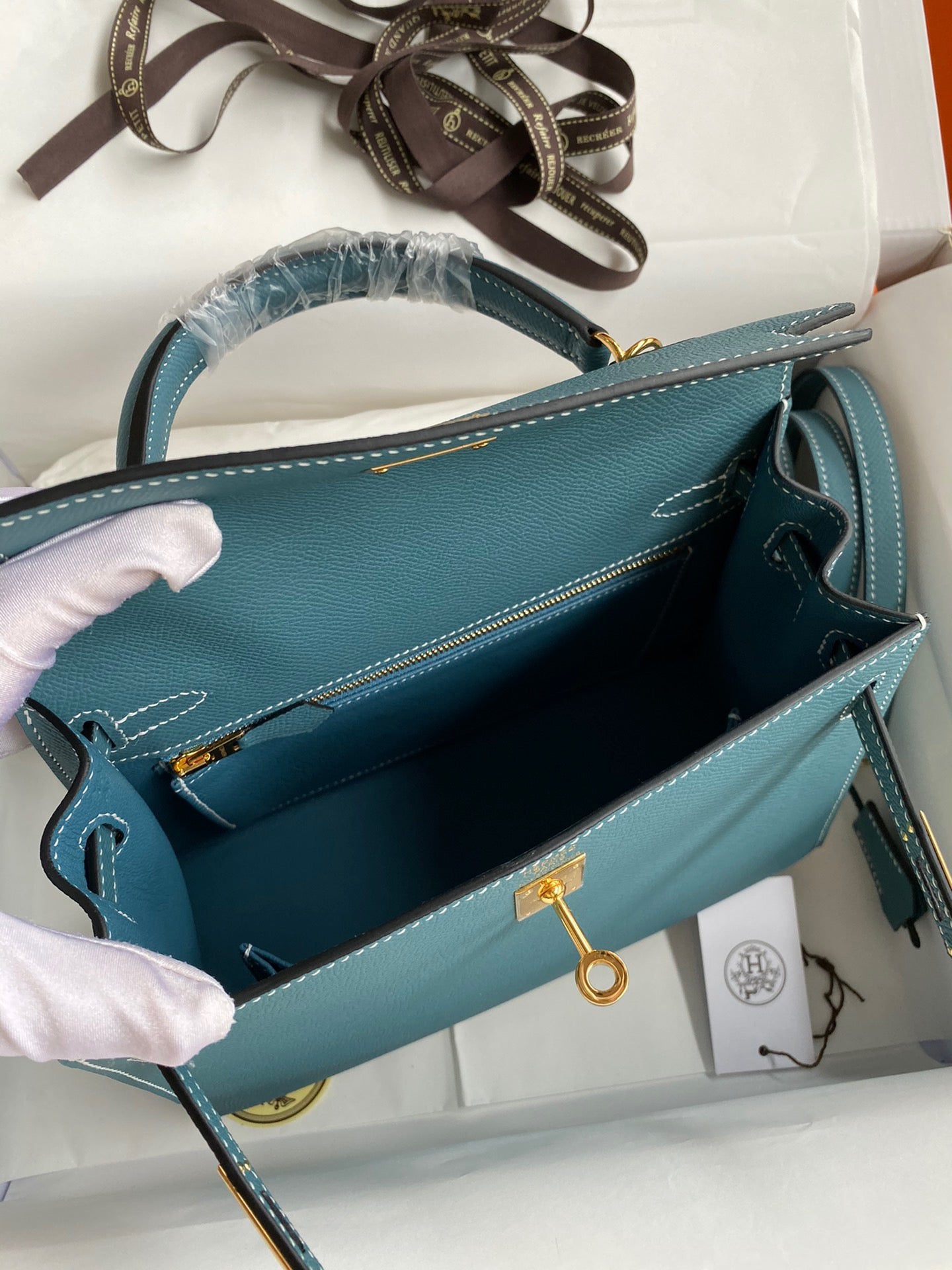 Hermes Kelly 25cm Sellier Bag in Blue Jean Epsom Leather