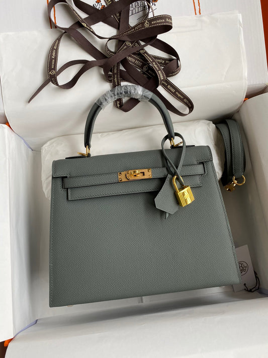 Hermes Kelly 25cm Sellier Bag in Vert Amande Epsom Leather