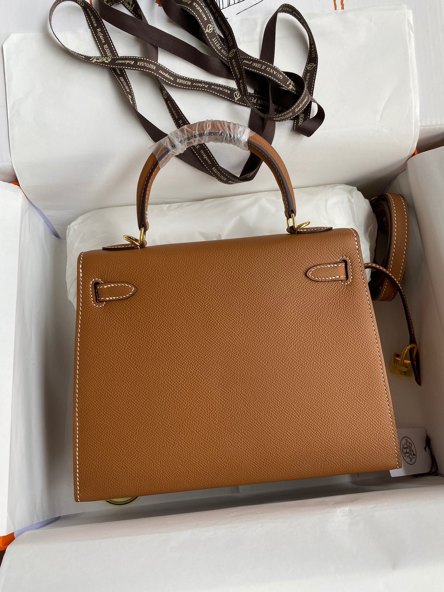 Hermes Kelly 25cm Sellier Bag in Gold Brown Epsom Leather