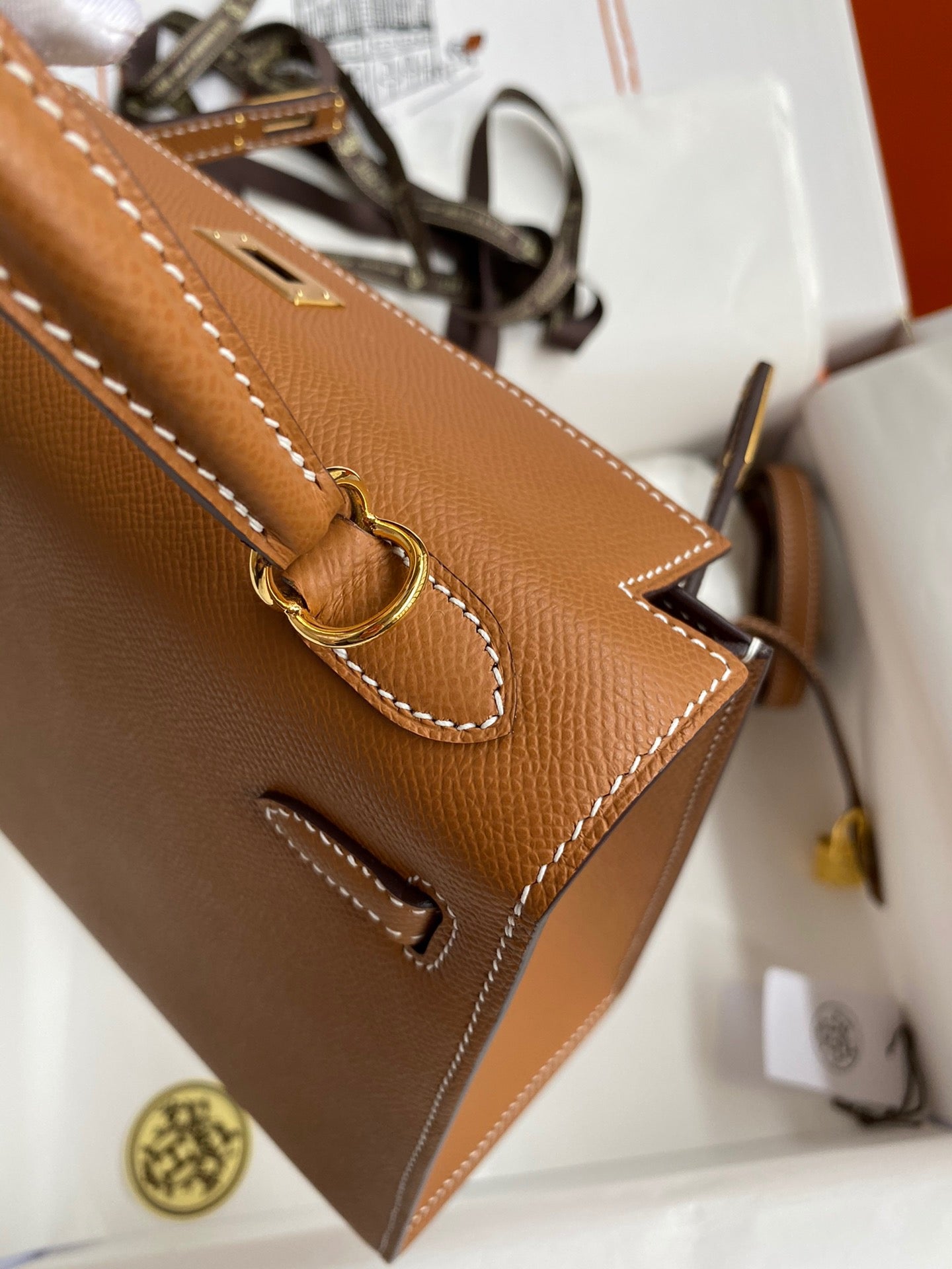 Hermes Kelly 25cm Sellier Bag in Gold Brown Epsom Leather