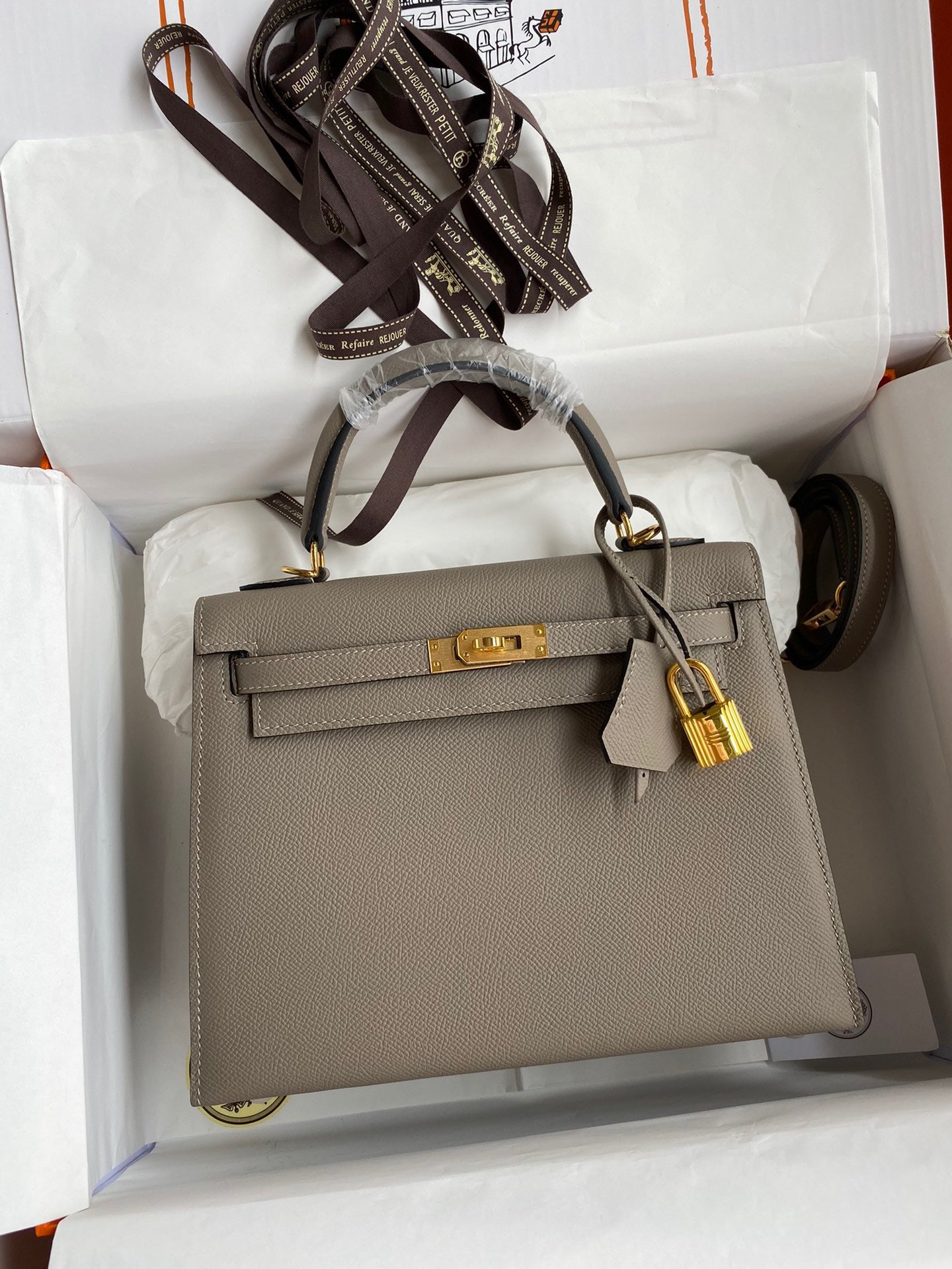 Hermes Kelly 25cm Sellier Bag in Gris Asphalt Epsom Leather