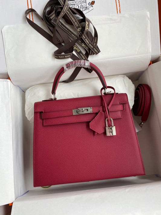 Hermes Kelly 25cm Sellier Bag in Ruby Red Epsom Leather