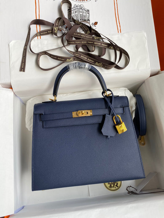 Hermes Kelly 25cm Sellier Bag in Royal Blue Epsom Leather