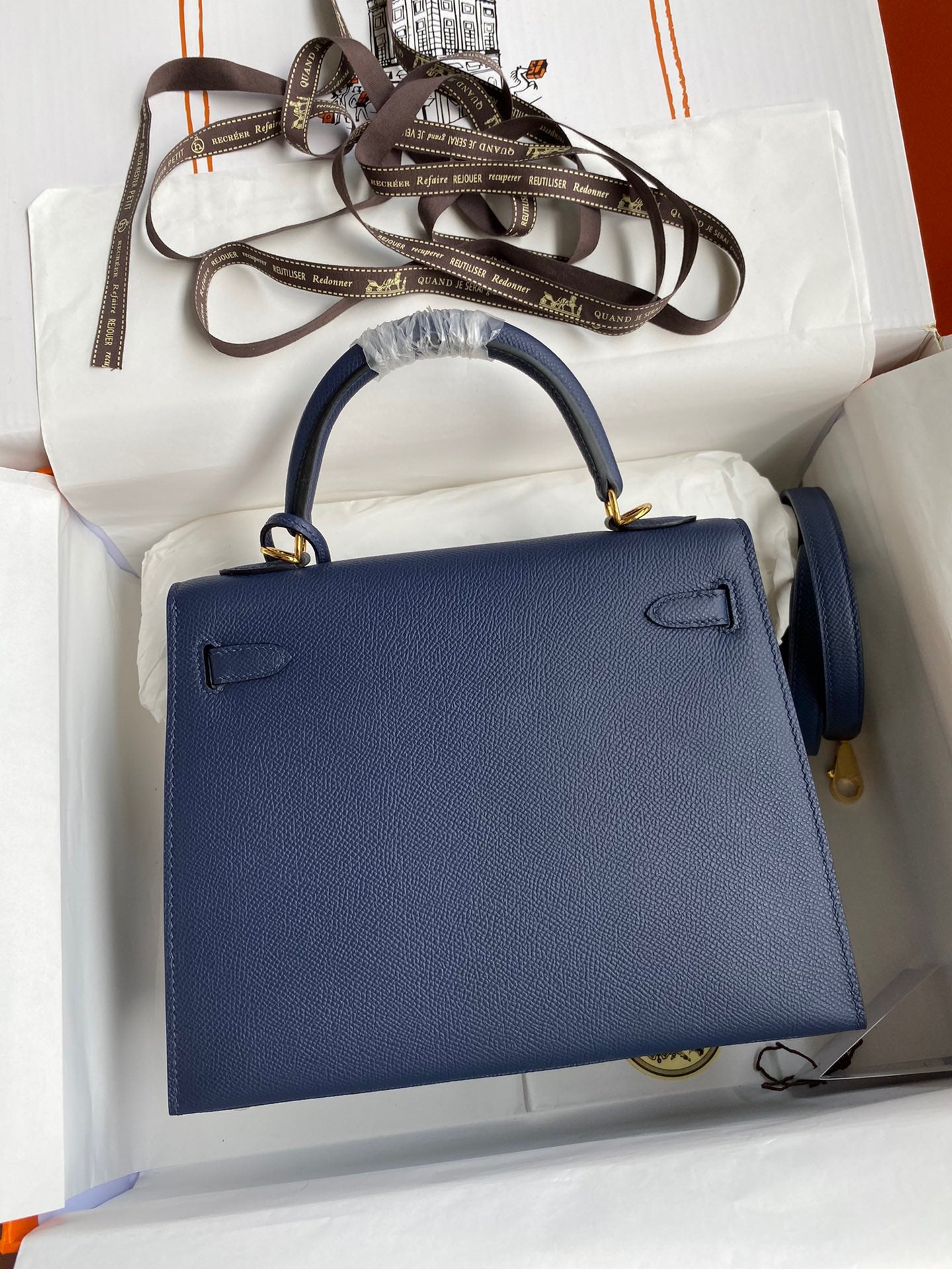 Hermes Kelly 25cm Sellier Bag in Royal Blue Epsom Leather