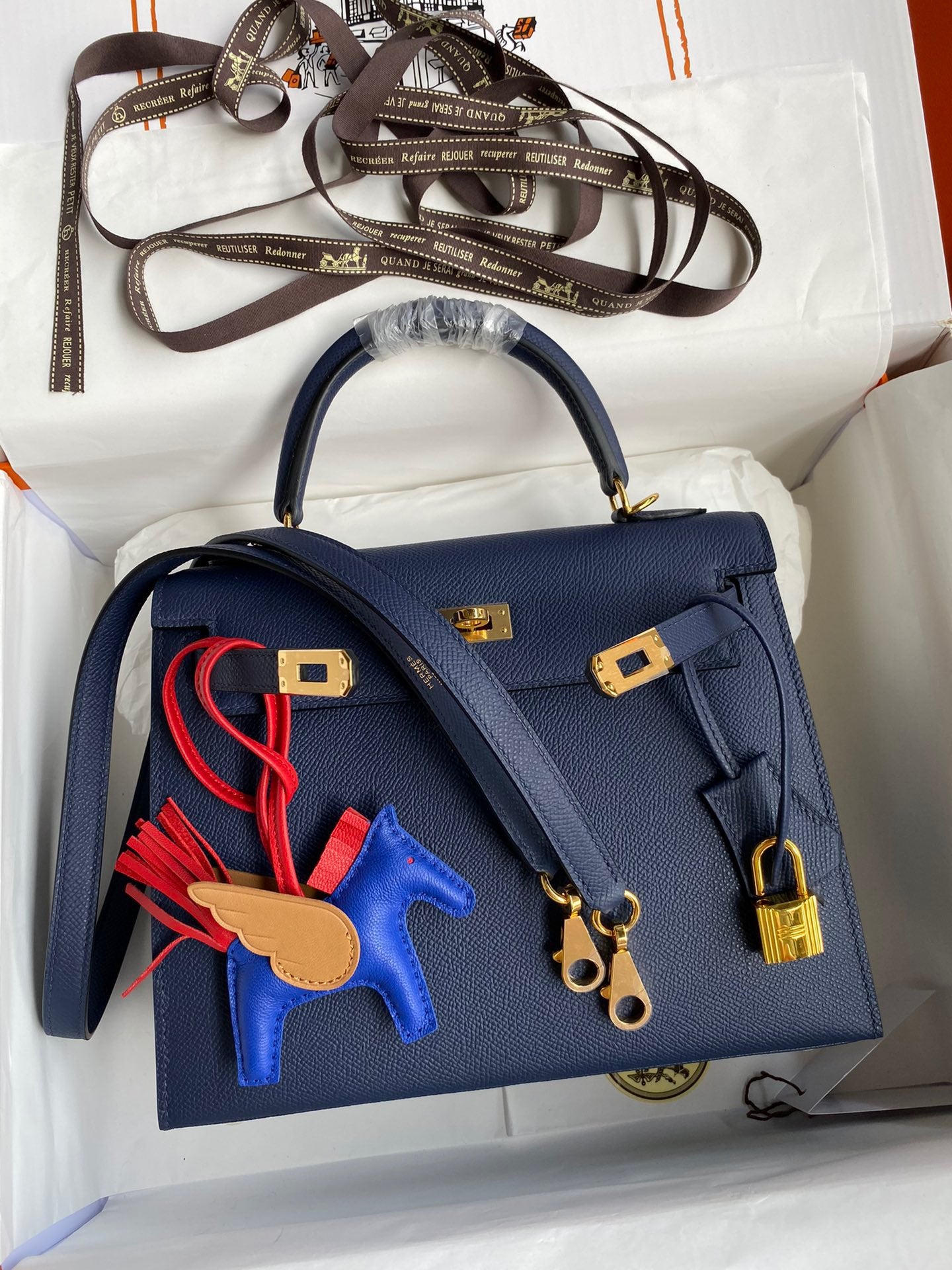 Hermes Kelly 25cm Sellier Bag in Royal Blue Epsom Leather