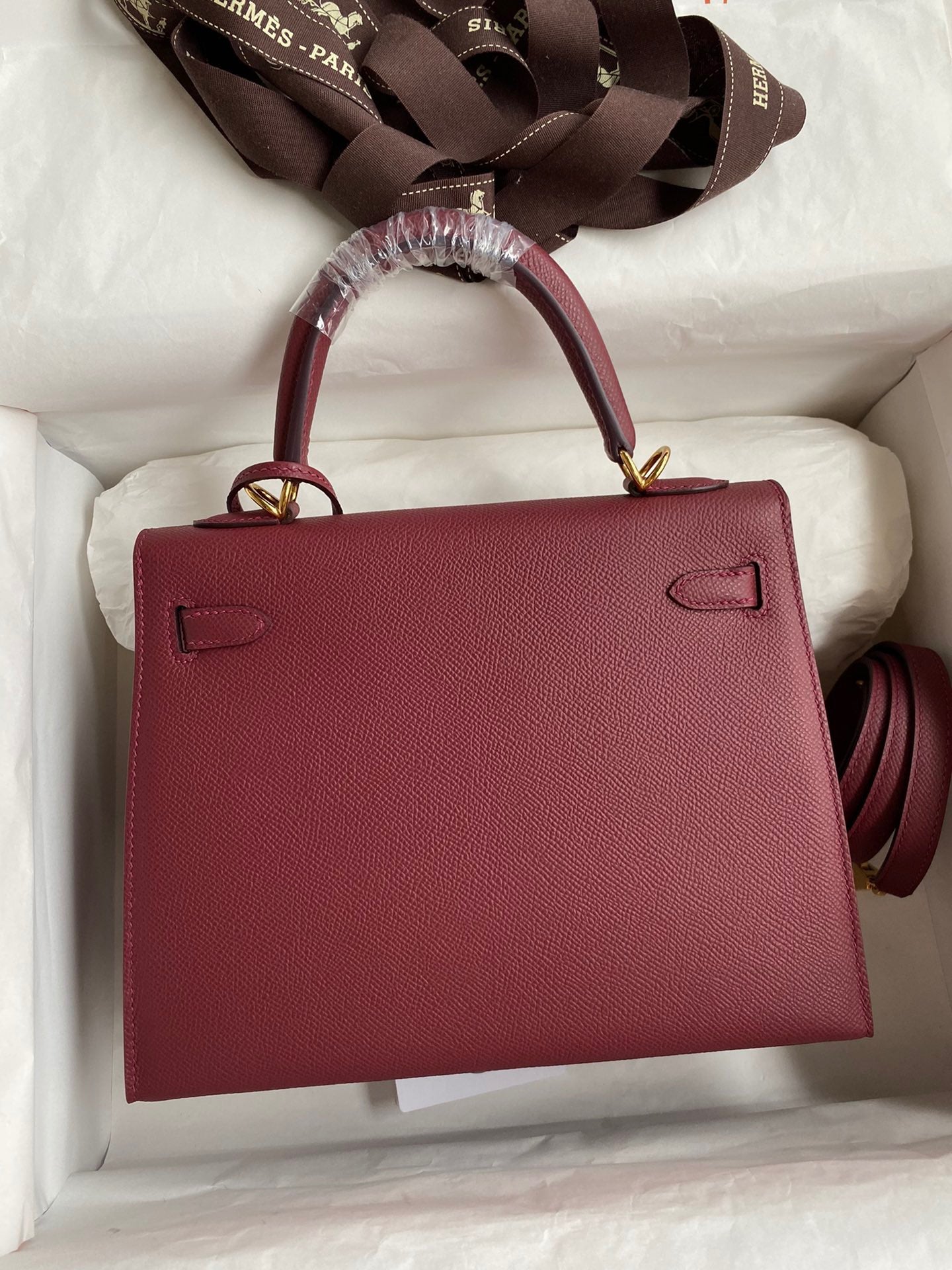 Hermes Kelly 25cm Sellier Bag in Bordeaux Wine Red Epsom Leather