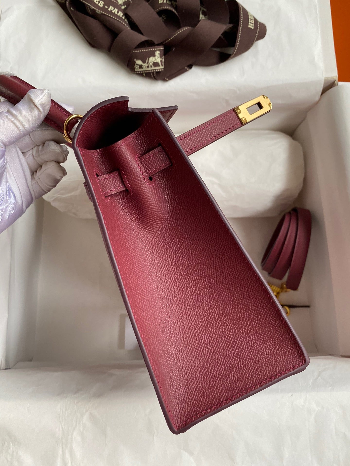 Hermes Kelly 25cm Sellier Bag in Bordeaux Wine Red Epsom Leather