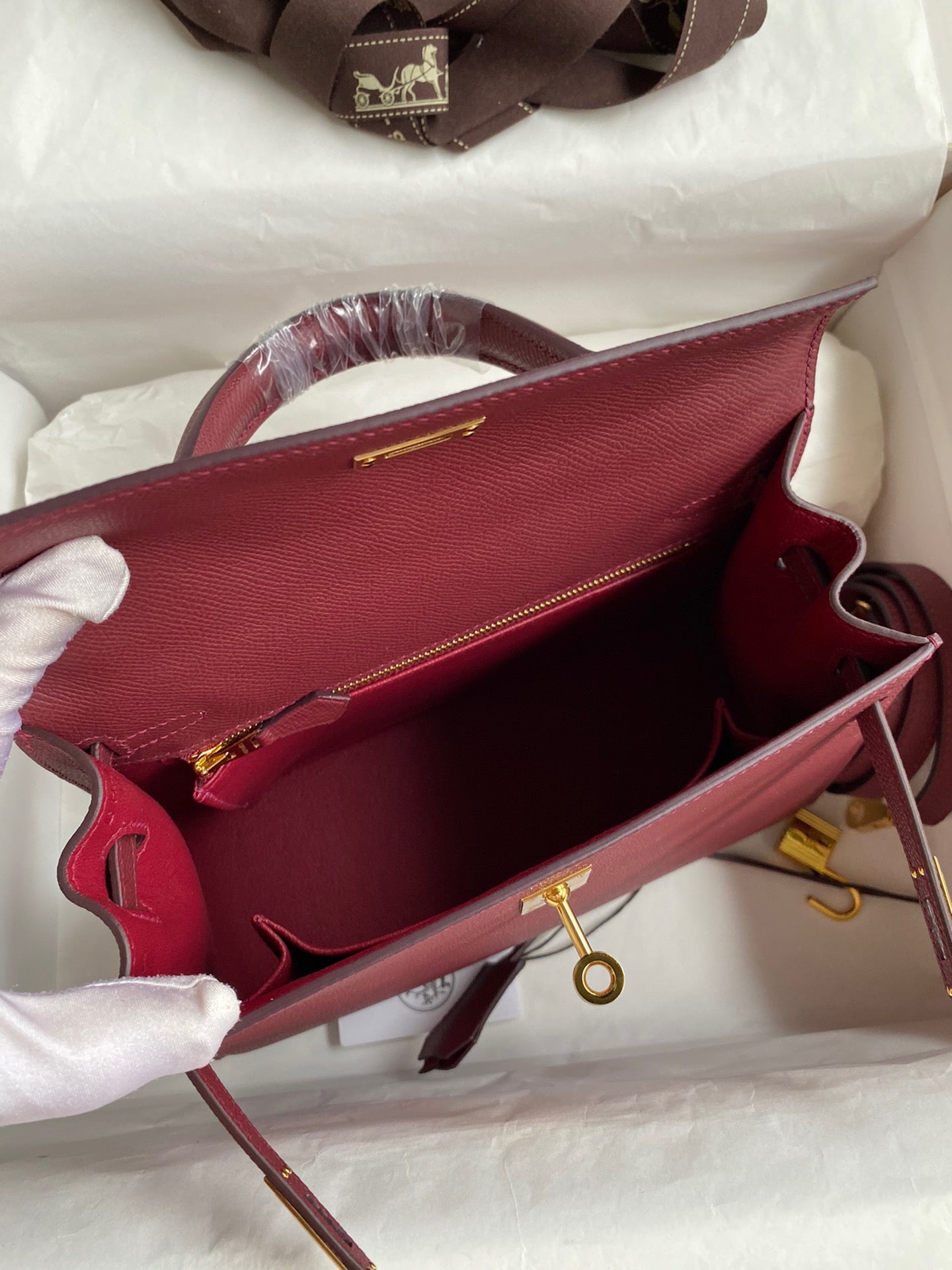 Hermes Kelly 25cm Sellier Bag in Bordeaux Wine Red Epsom Leather