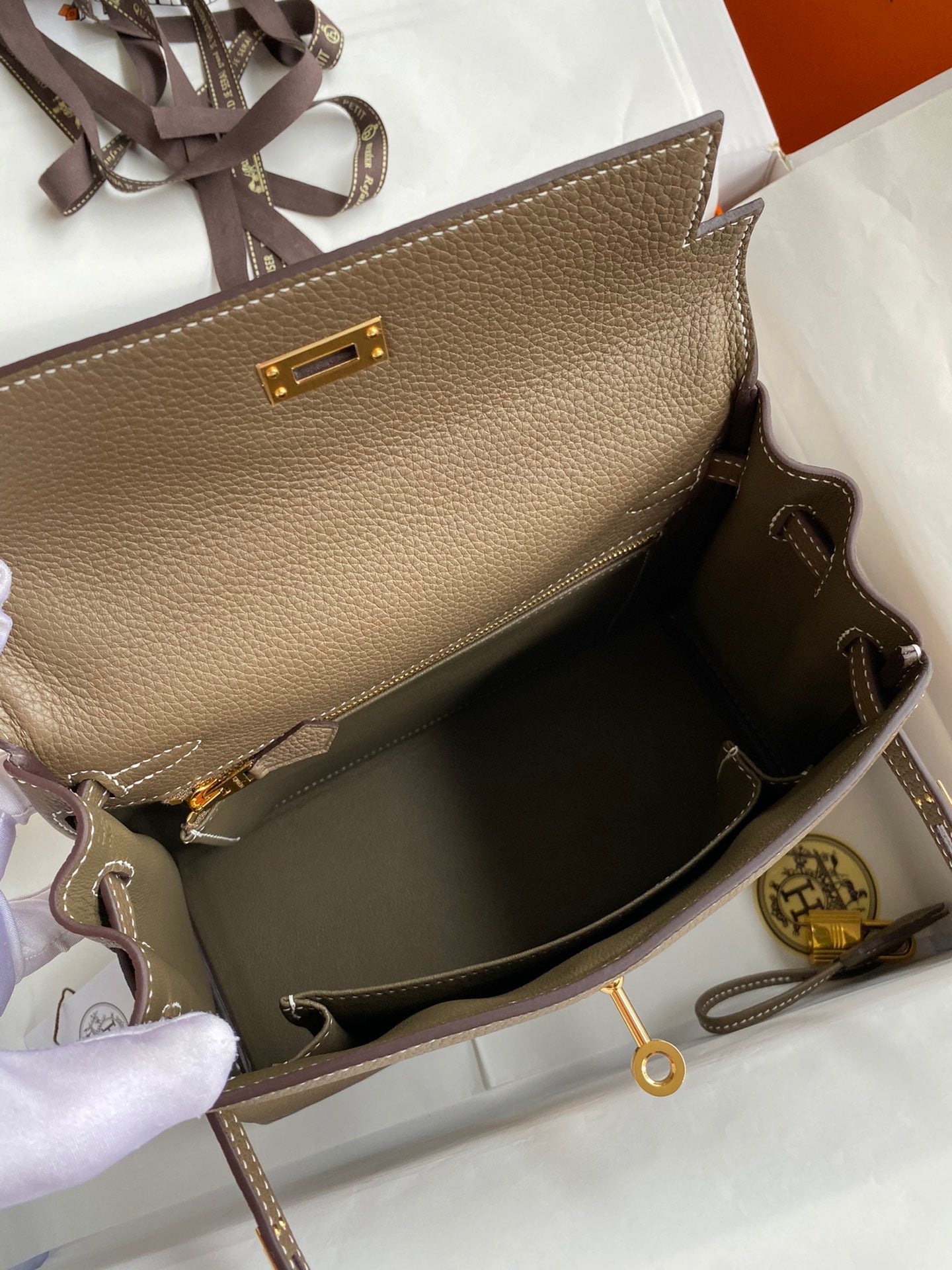 Hermes Kelly 25cm Sellier Bag in Etoupe Togo Leather