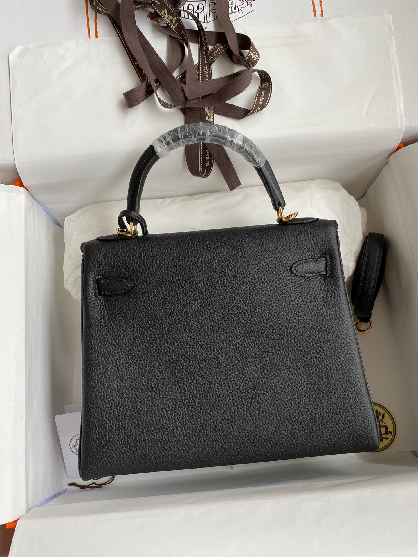 Hermes Kelly 25cm Sellier Bag in Black Togo Leather