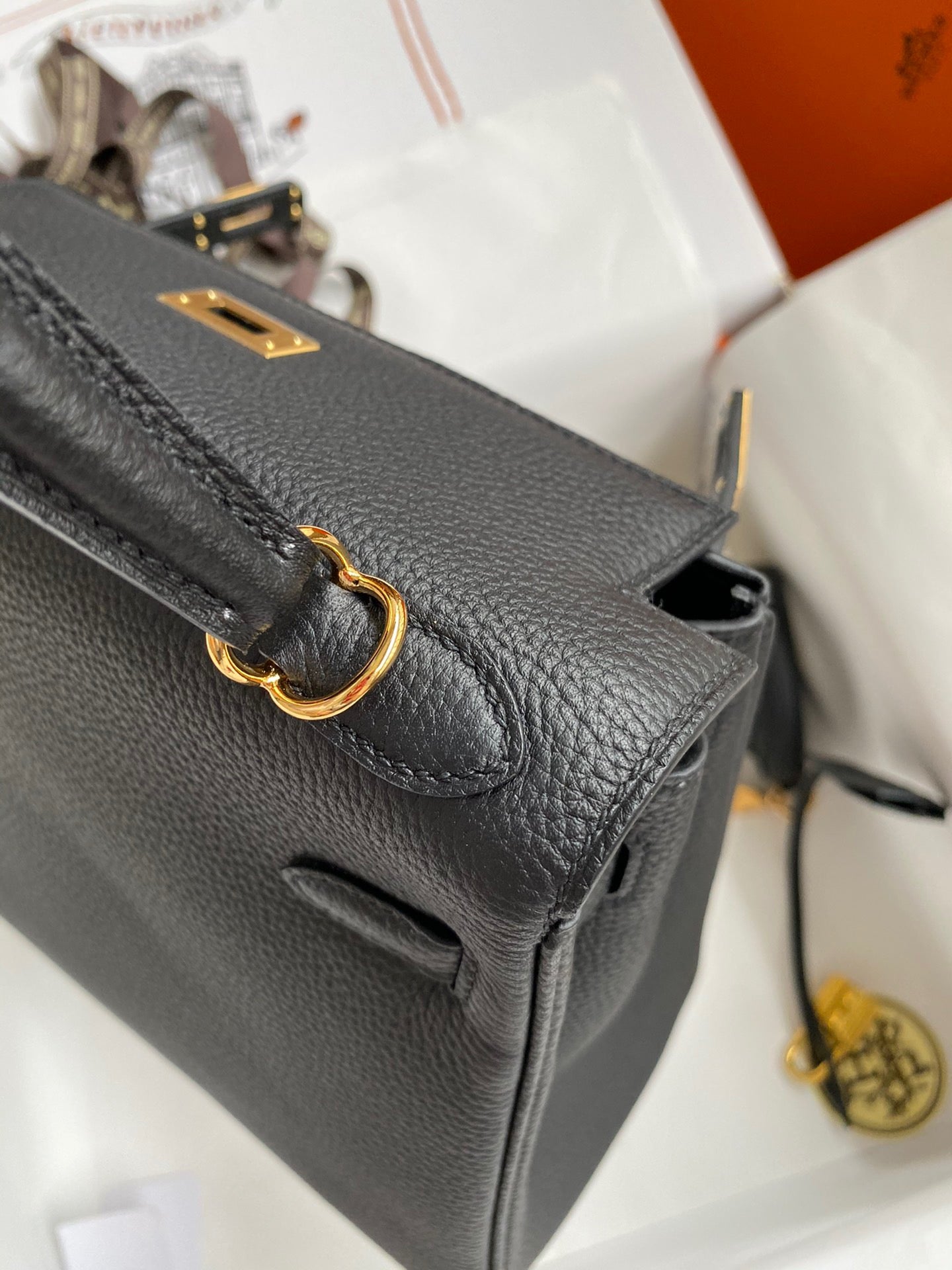 Hermes Kelly 25cm Sellier Bag in Black Togo Leather