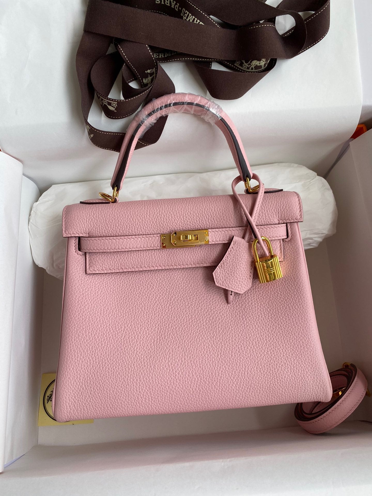 Hermes Kelly 25cm Sellier Bag in Pink Togo Leather