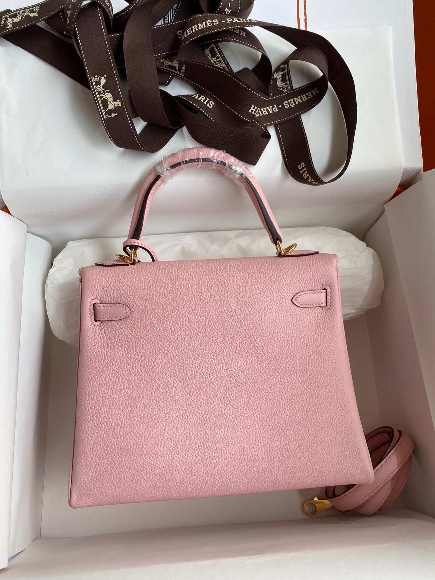 Hermes Kelly 25cm Sellier Bag in Pink Togo Leather