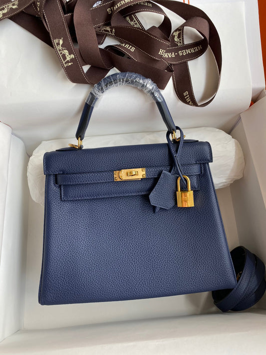 Hermes Kelly 25cm Sellier Bag in Dark Blue Togo Leather