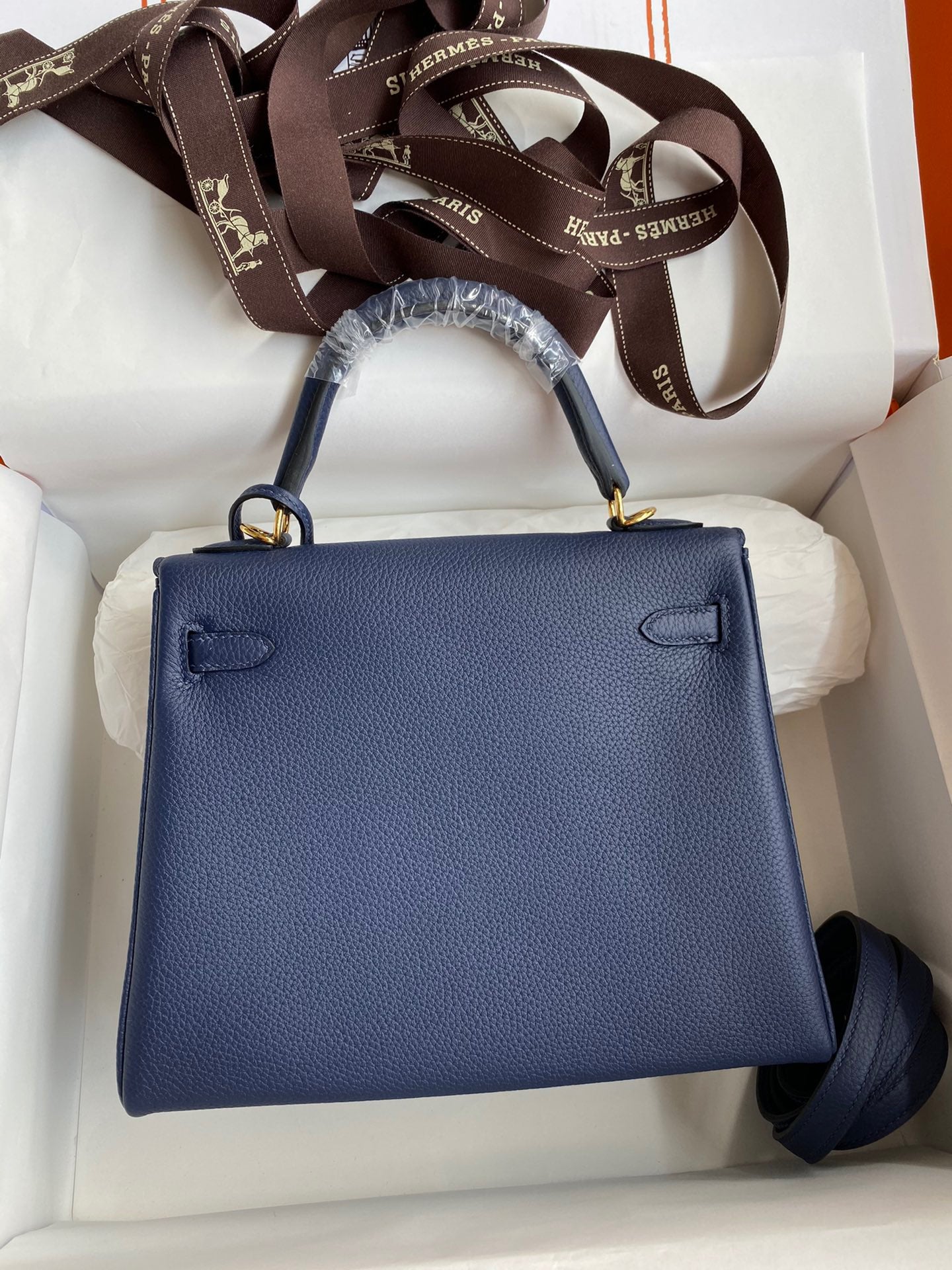 Hermes Kelly 25cm Sellier Bag in Dark Blue Togo Leather