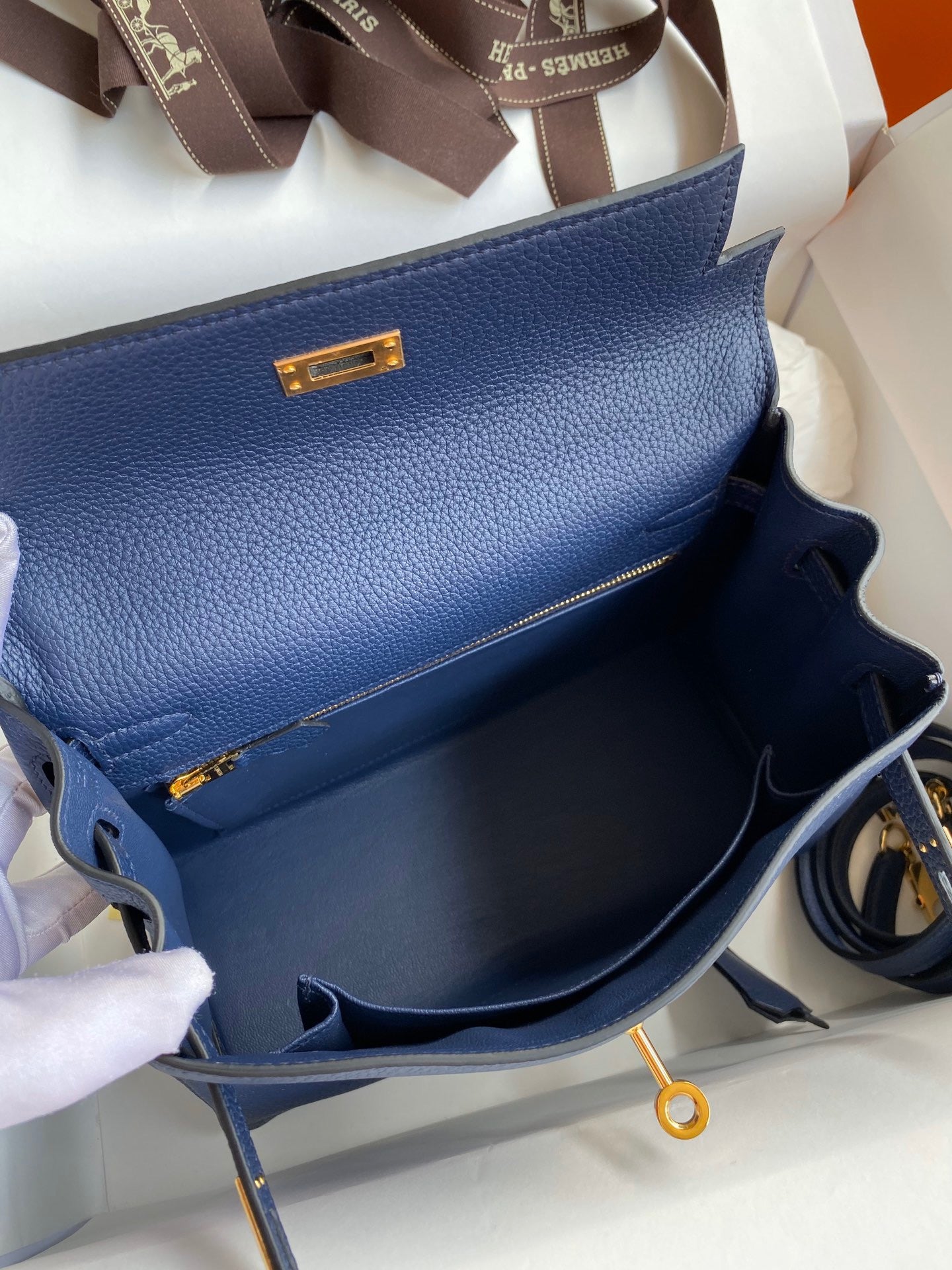 Hermes Kelly 25cm Sellier Bag in Dark Blue Togo Leather