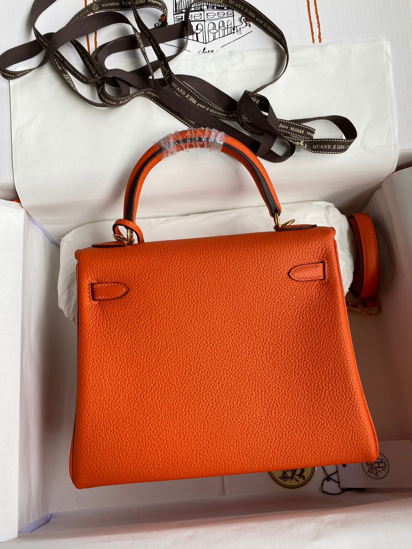 Hermes Kelly 25cm Sellier Bag in Orange Togo Leather