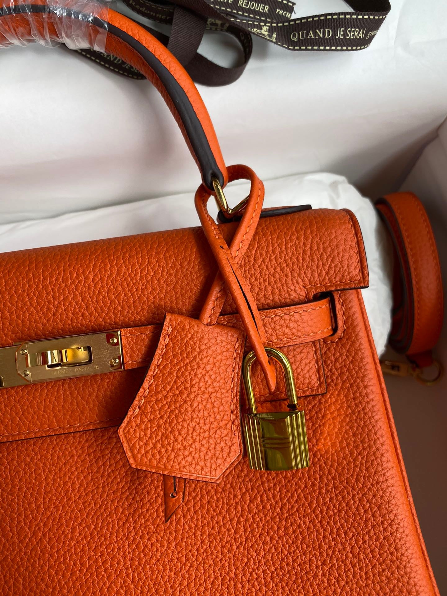 Hermes Kelly 25cm Sellier Bag in Orange Togo Leather