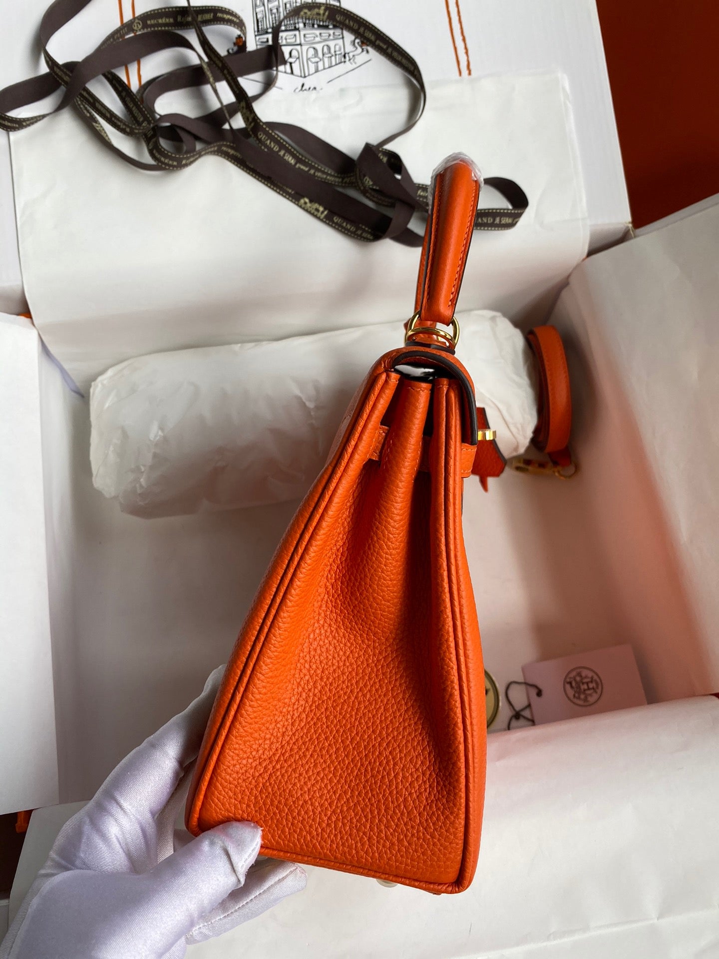 Hermes Kelly 25cm Sellier Bag in Orange Togo Leather