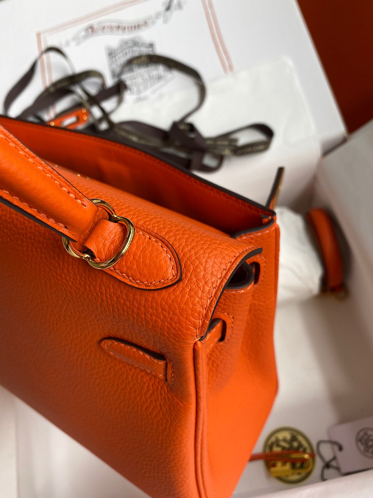 Hermes Kelly 25cm Sellier Bag in Orange Togo Leather