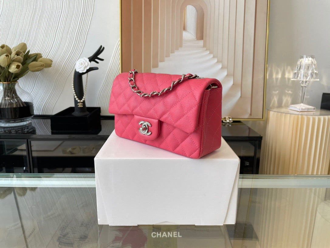 Chanel Mini Flap In Rose Red Calfskin