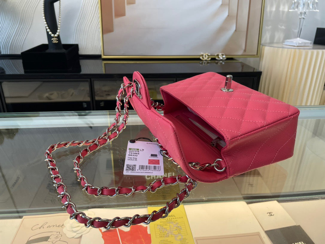 Chanel Mini Flap In Rose Red Calfskin