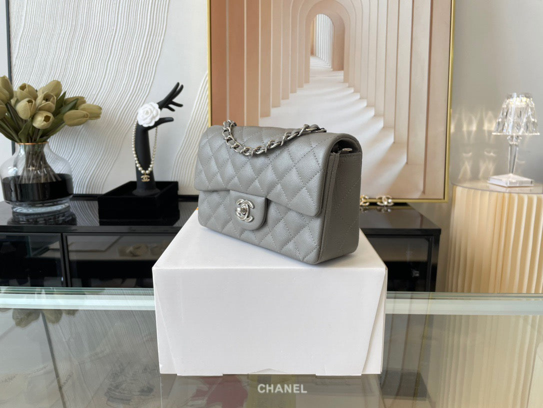 Chanel Mini Flap In Gray Calfskin