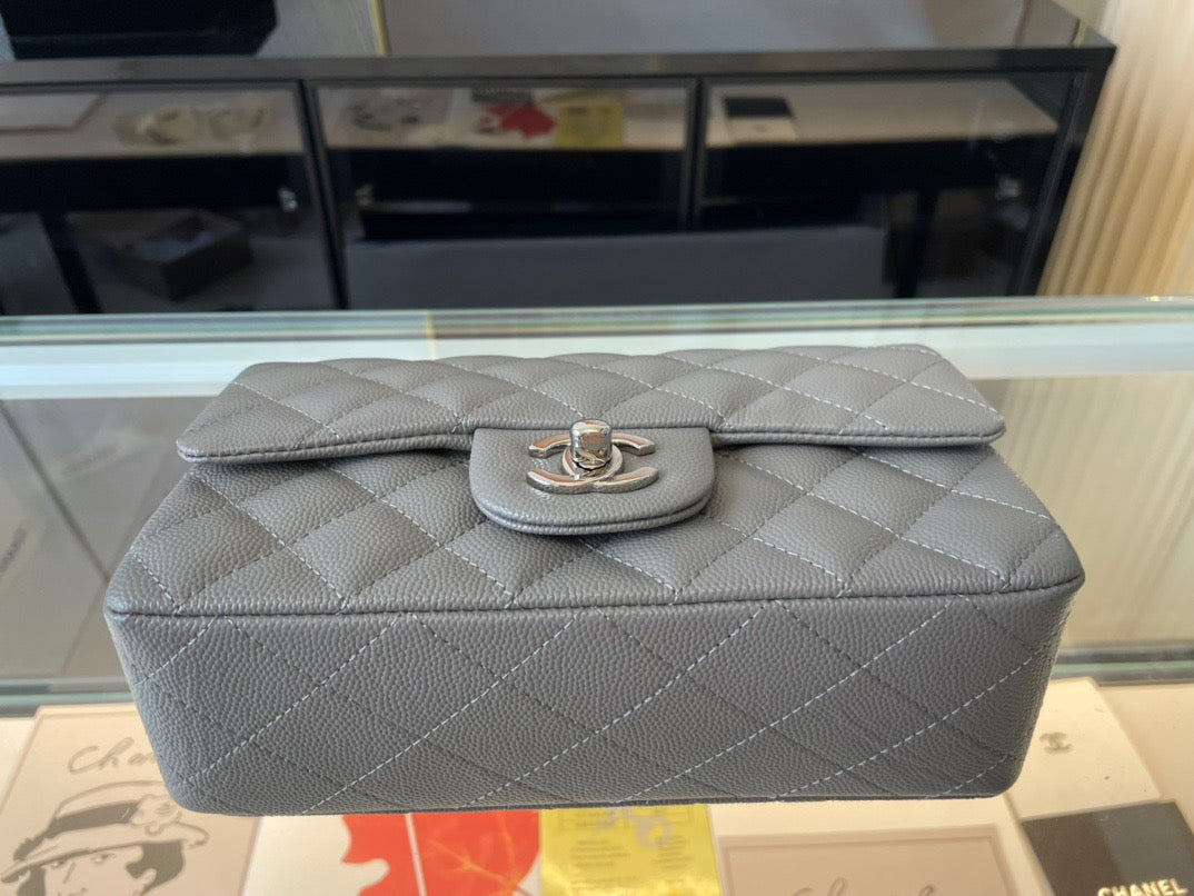 Chanel Mini Flap In Gray Calfskin