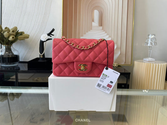 Chanel Mini Flap In Rose Red Lambskin