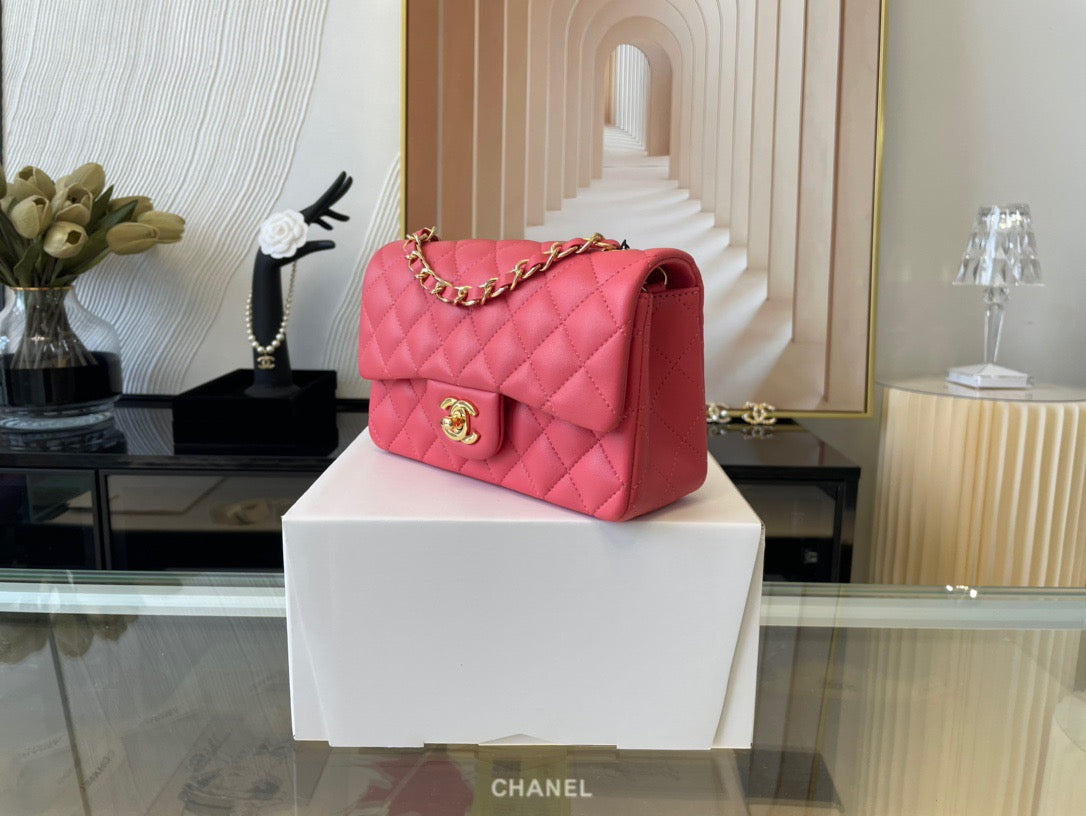 Chanel Mini Flap In Rose Red Lambskin