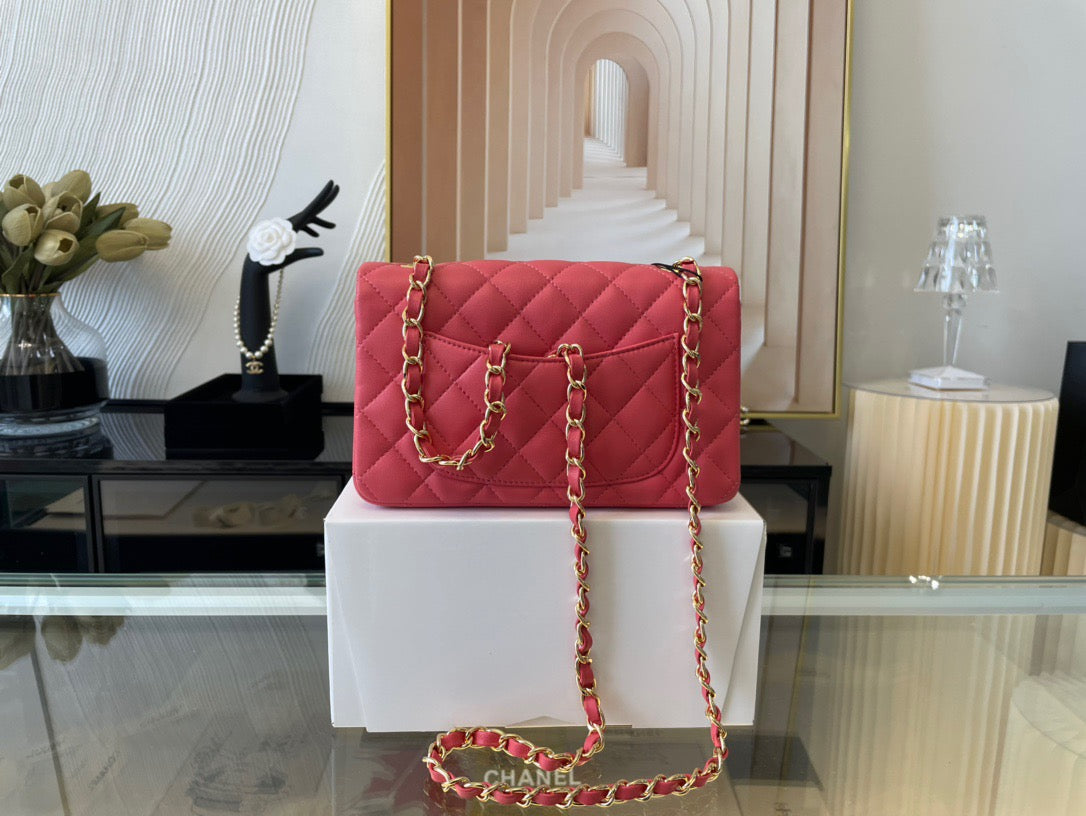 Chanel Mini Flap In Rose Red Lambskin