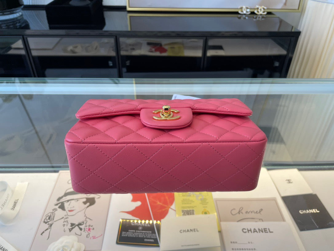 Chanel Mini Flap In Rose Red Lambskin