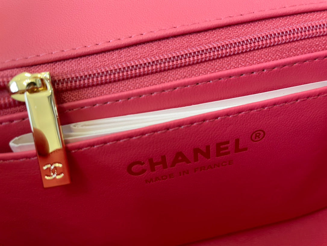 Chanel Mini Flap In Rose Red Lambskin