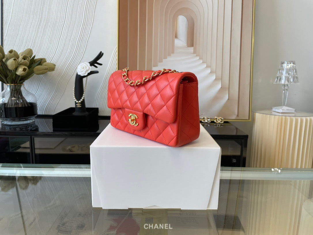 Chanel Mini Flap In Orange Lambskin