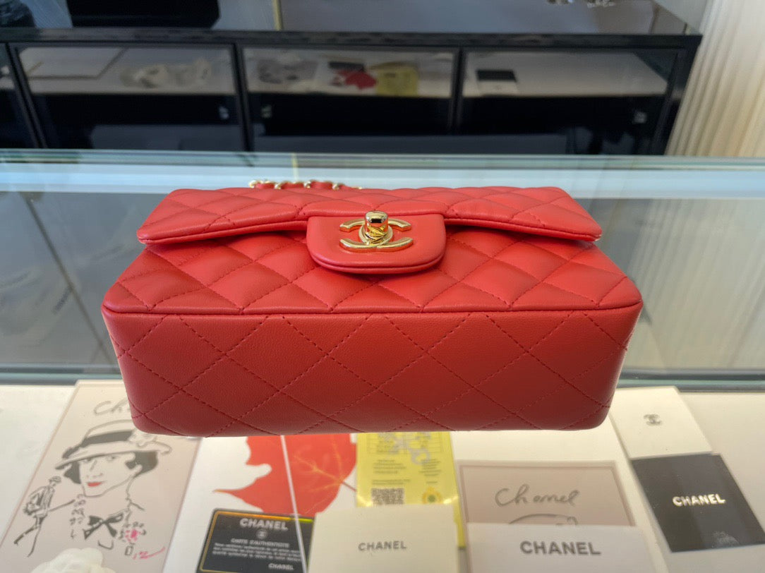 Chanel Mini Flap In Orange Lambskin