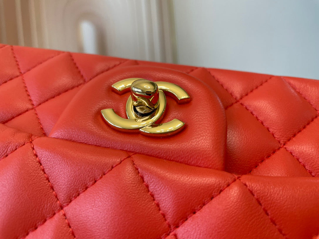 Chanel Mini Flap In Orange Lambskin