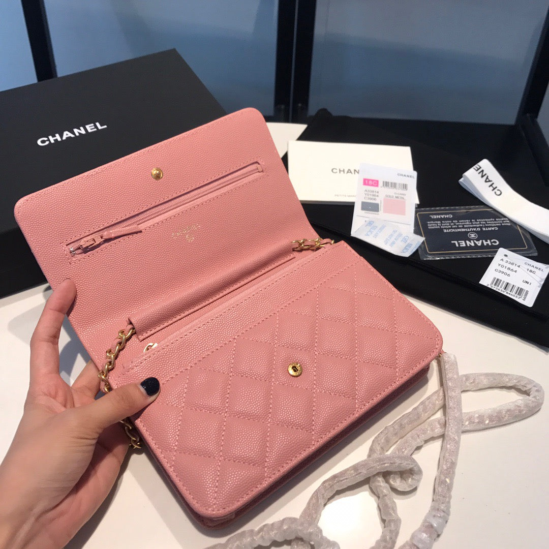 Chanel Wallet On Chain In Pink Calfskin