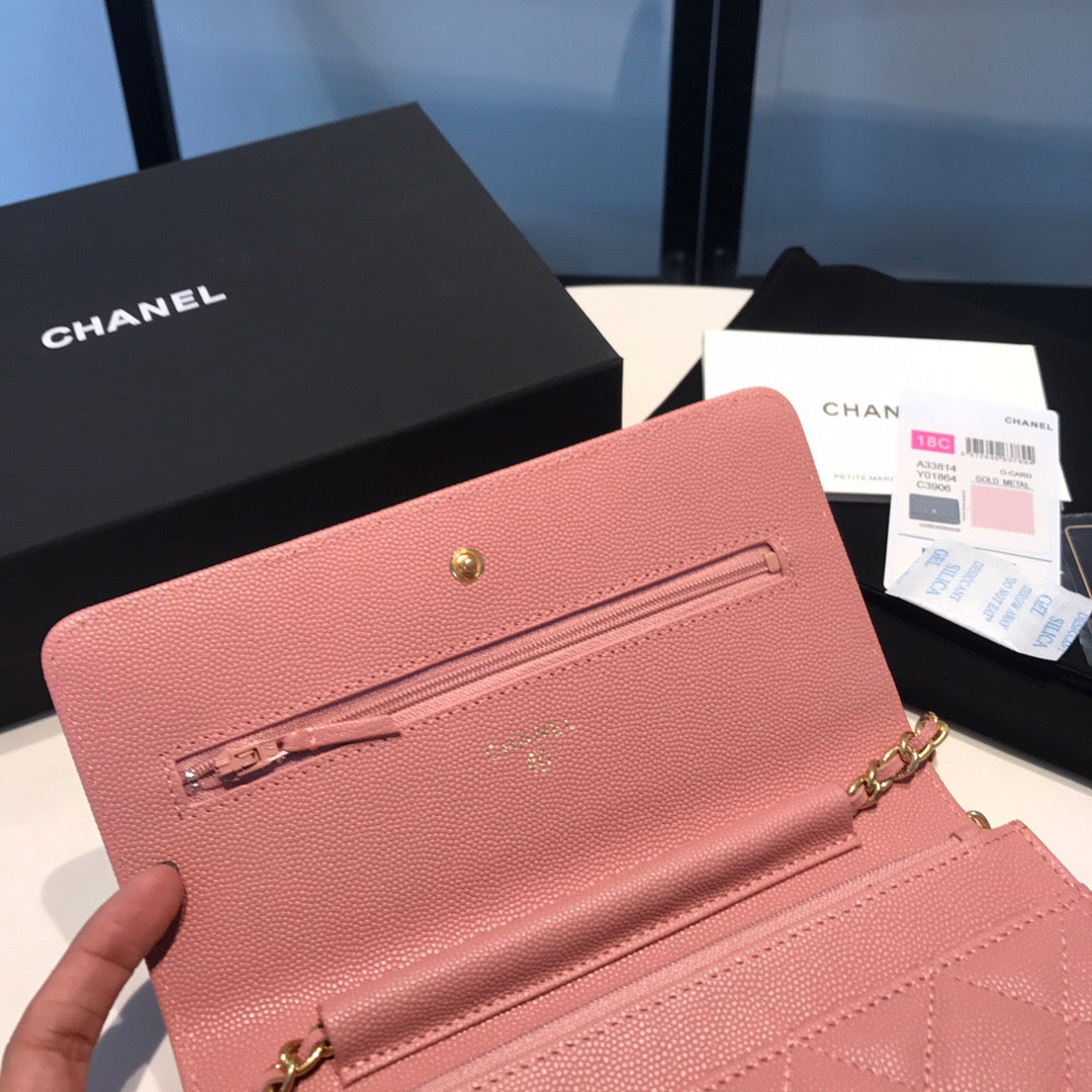 Chanel Wallet On Chain In Pink Calfskin