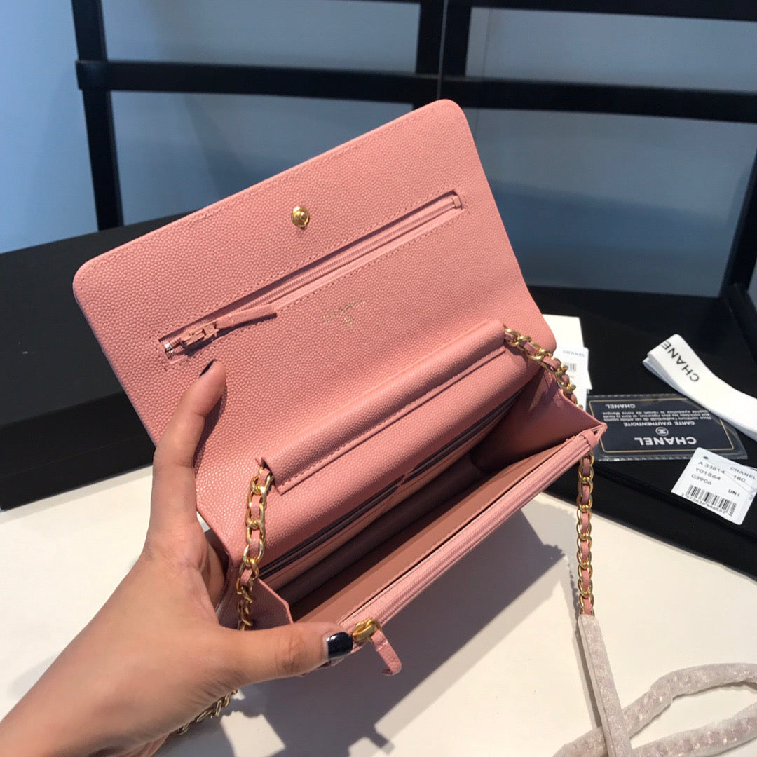 Chanel Wallet On Chain In Pink Calfskin