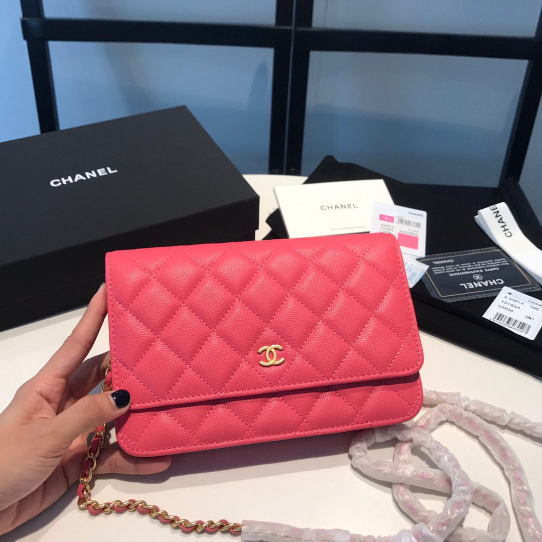 Chanel Wallet On Chain In Rose Red Calfskin