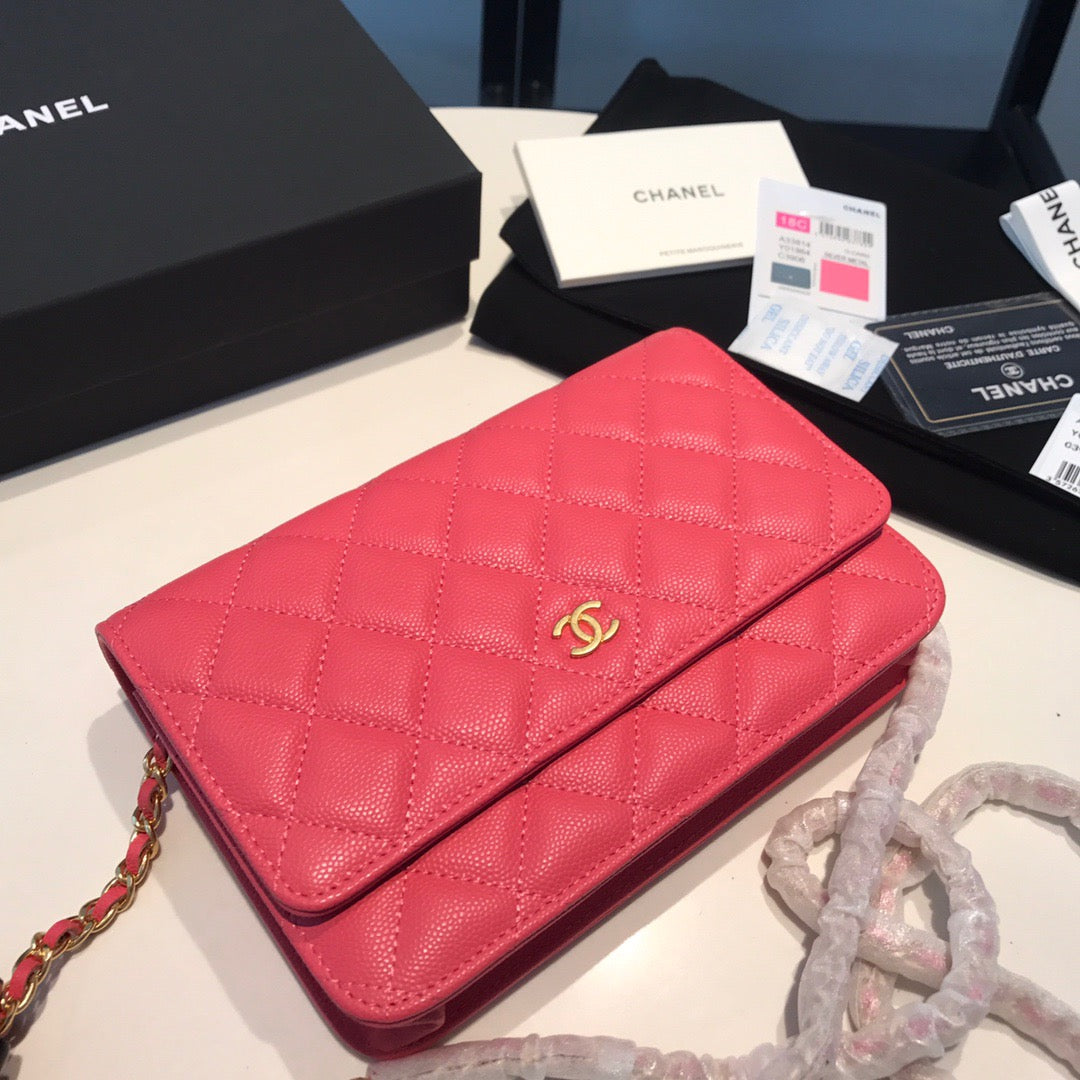 Chanel Wallet On Chain In Rose Red Calfskin