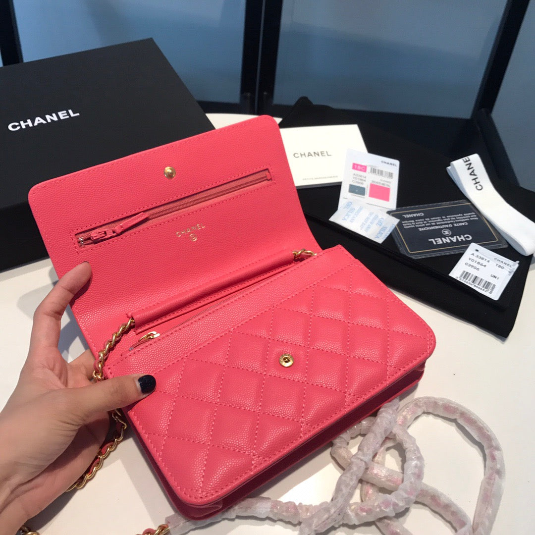 Chanel Wallet On Chain In Rose Red Calfskin