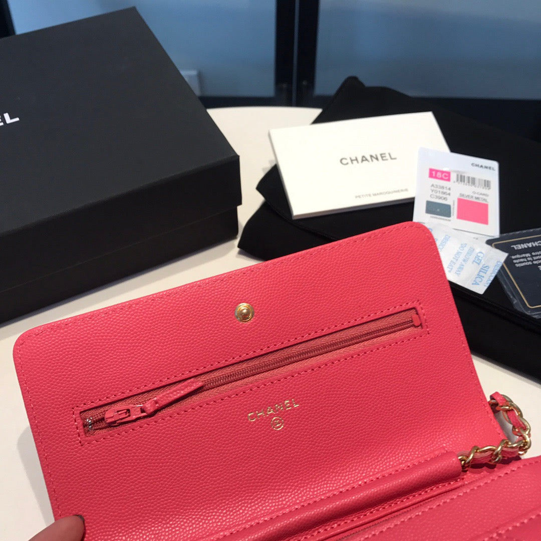 Chanel Wallet On Chain In Rose Red Calfskin