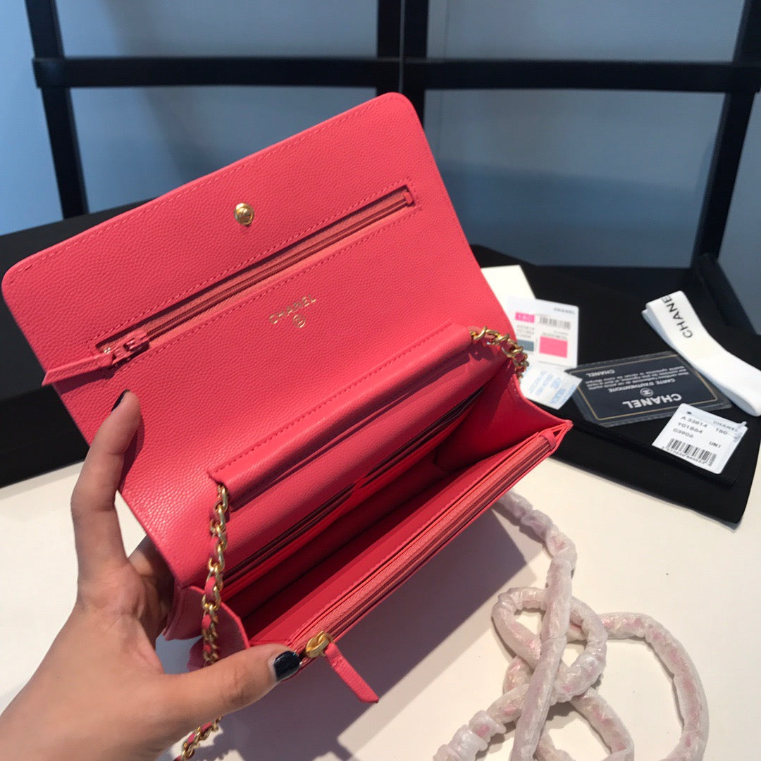 Chanel Wallet On Chain In Rose Red Calfskin